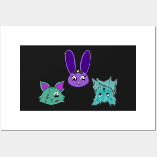 KreepyQute Cuties- 3 Spooky Animals in Pink Posters and Art